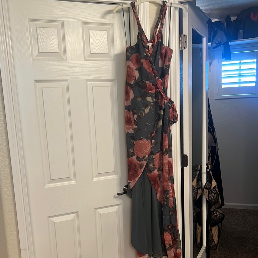 Floral Wrap Dress - Pink and Gray